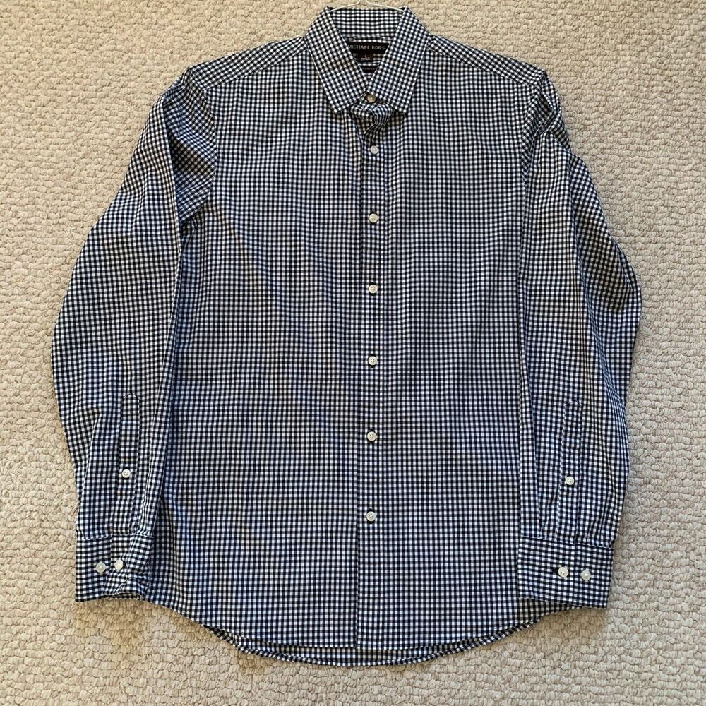 Michael Kors Trim Stretch Gingham Dress Shirt Size S